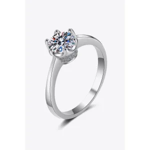 1 Carat Moissanite Rhodium-Plated Solitaire Ring