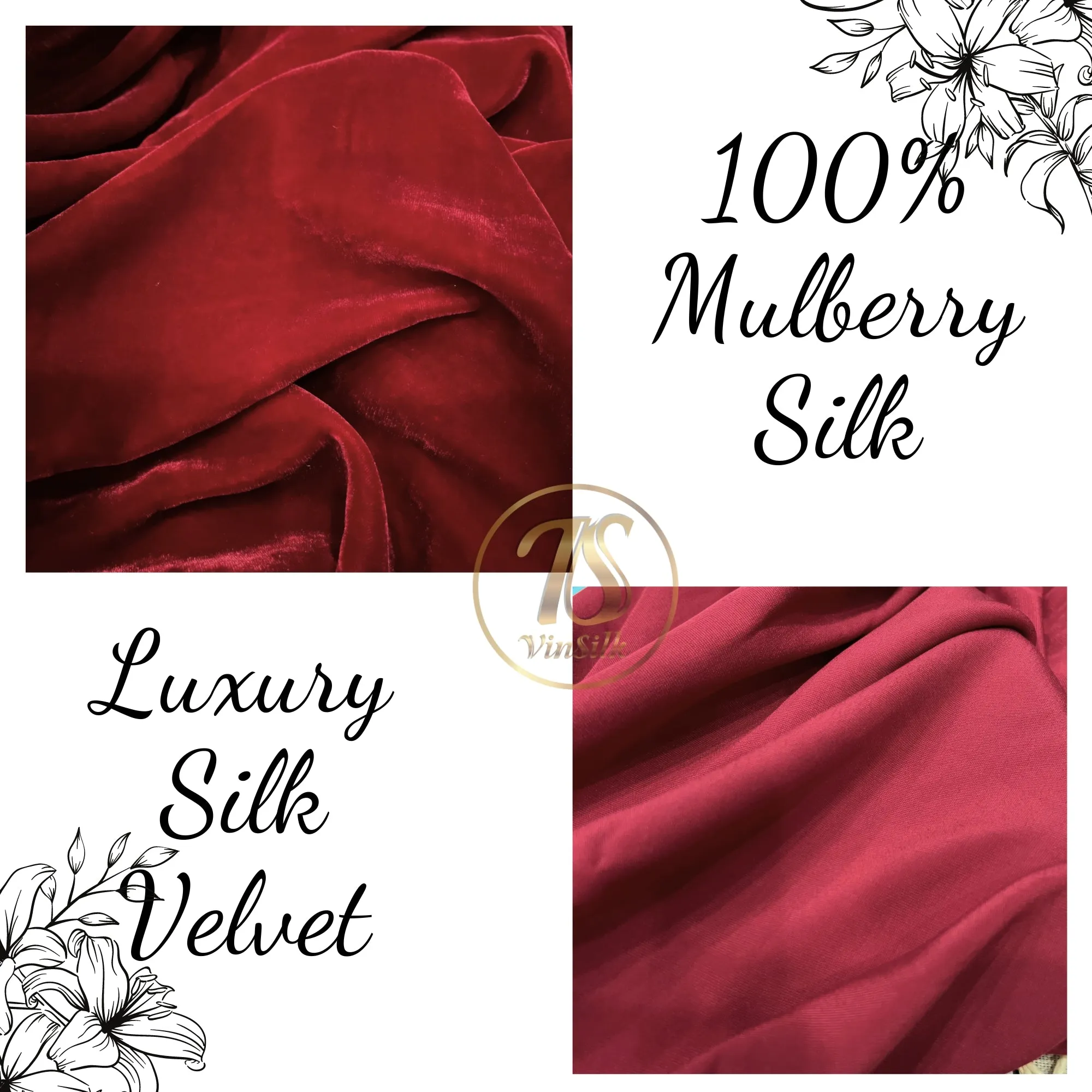 100% Mulberry silk velvet - Red Silk Velvet - Silk for sewing - Dress making