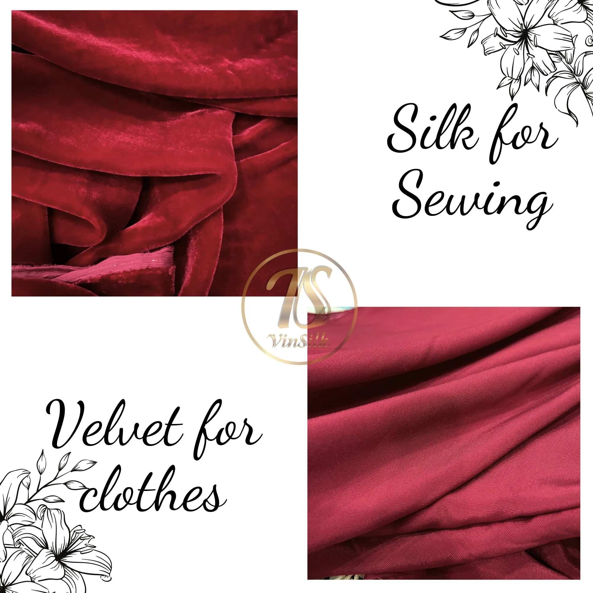 100% Mulberry silk velvet - Red Silk Velvet - Silk for sewing - Dress making