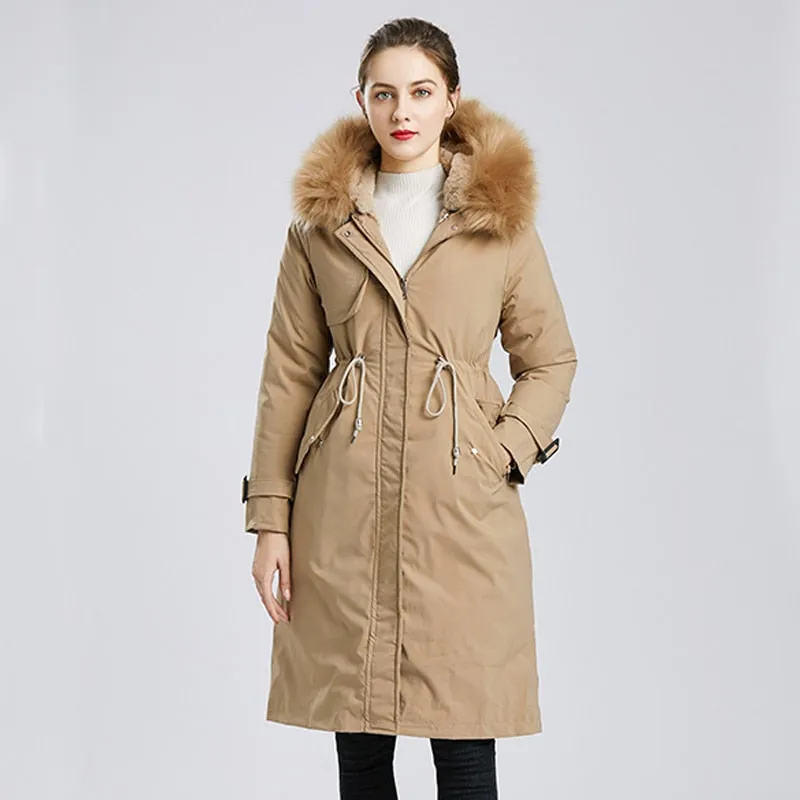 Black Friday Sales New Winter Women Warm Wool Liner Long Coat Thick Hooded Parkas Large Fur Collar Embroidery Jacket Snow Padded Outwear