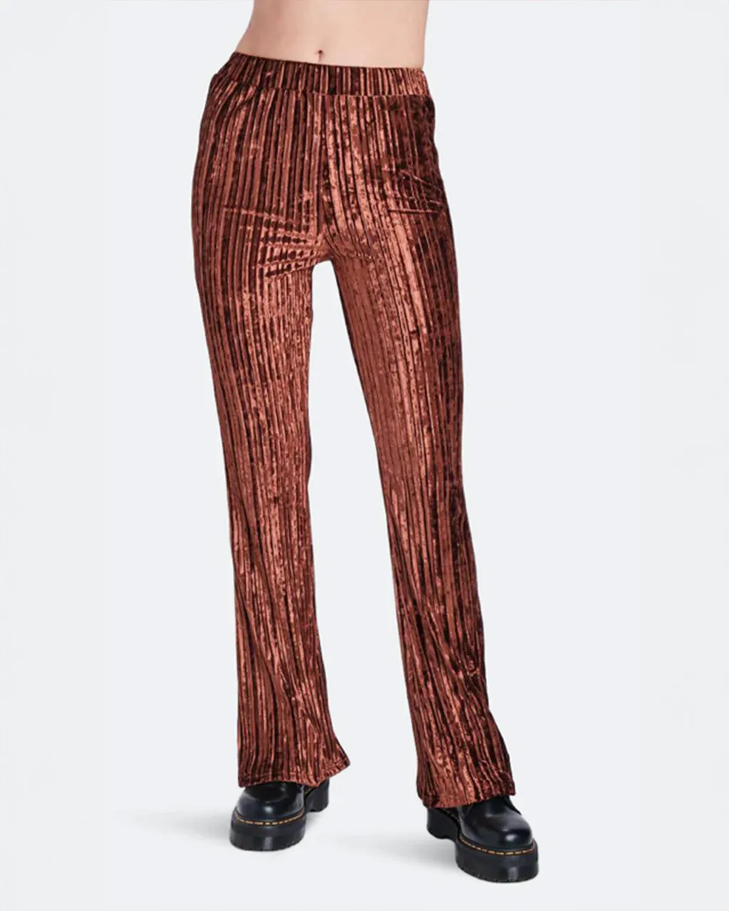 Brown Crushed Velvet Flared Pants