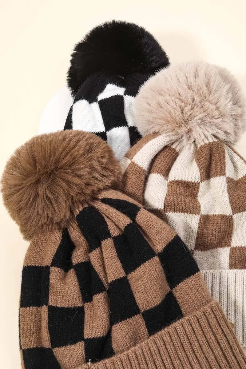 Checkered Pom Beanie