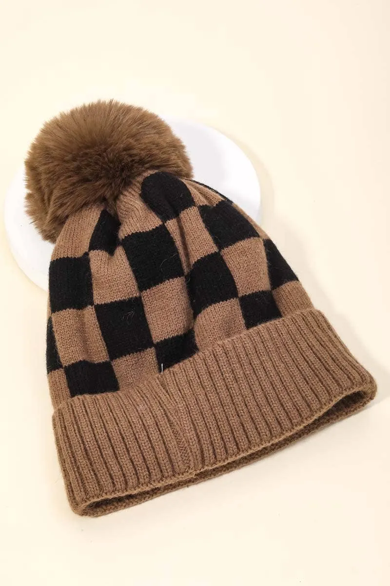 Checkered Pom Beanie