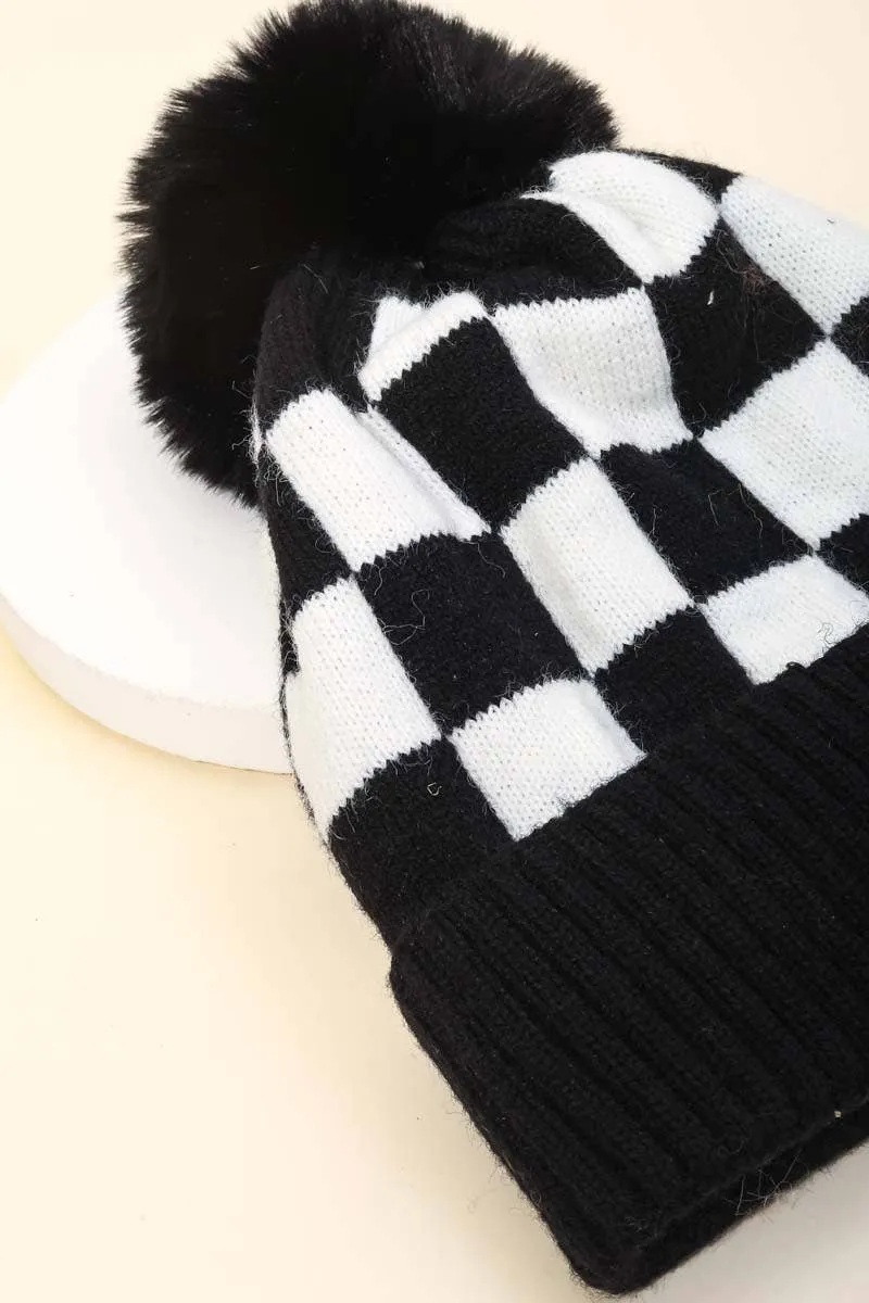 Checkered Pom Beanie