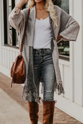 Contrast Fringe Hem Shawl Cardigan