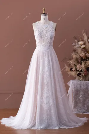 Designer Lace Sleeveless Boho Wedding Dress