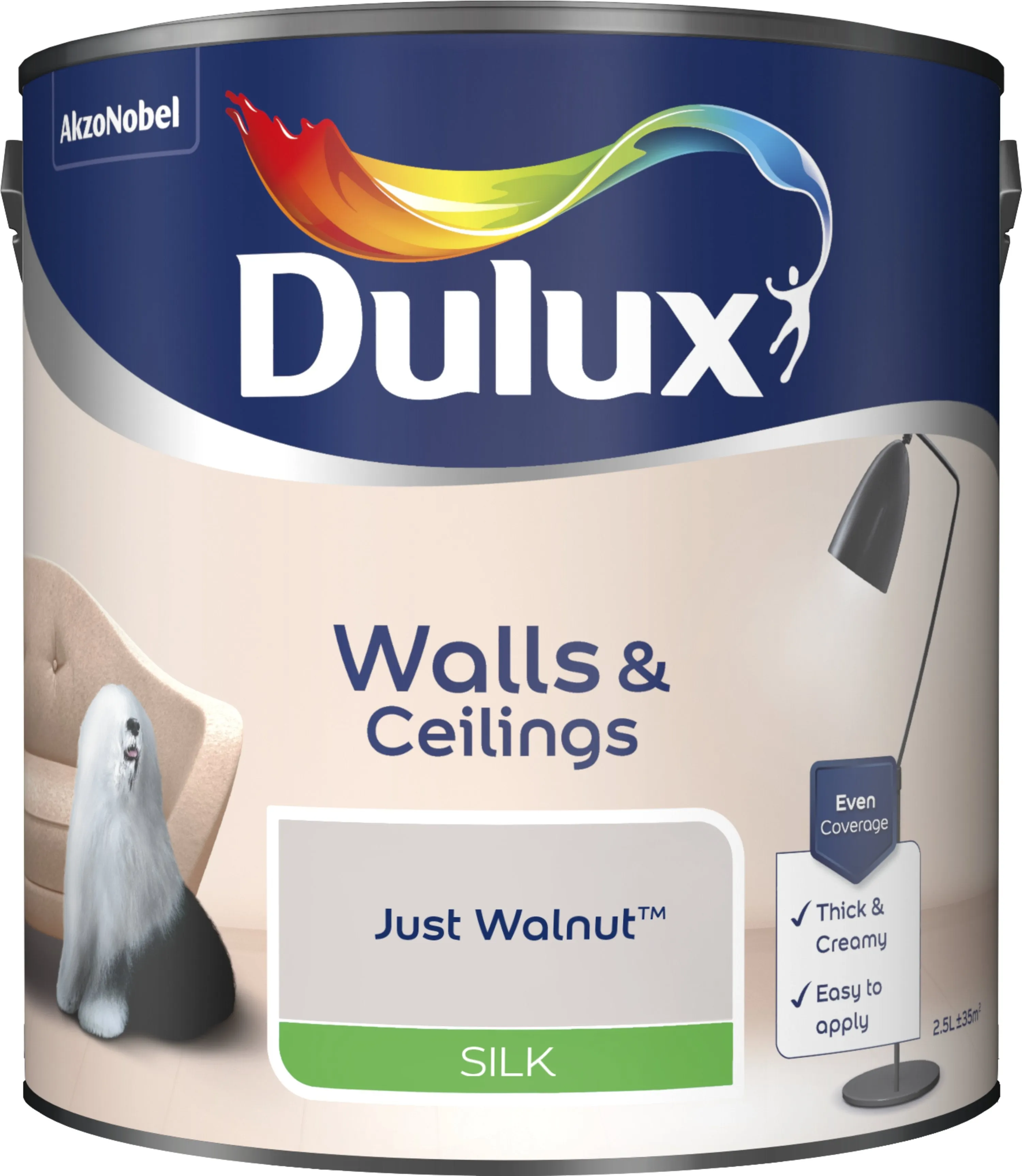 Dulux Silk Emulsion Paint For Walls And Ceilings - Just Walnut 2.5L