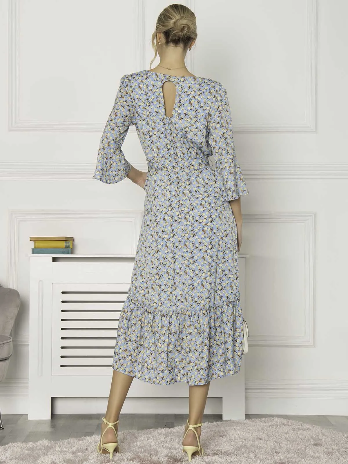 Jolie Moi Geelan Tiered Hem Maxi Dress, Blue Floral