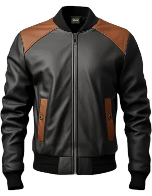 Men Black Bomber Leather Jacket - Leather Bomber Jacket