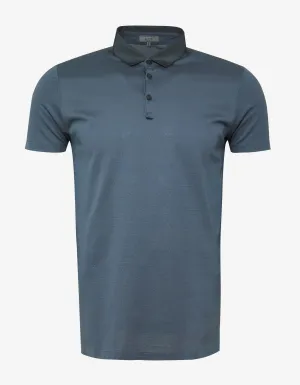 Metallic Blue Polo T-Shirt with Grosgrain Collar