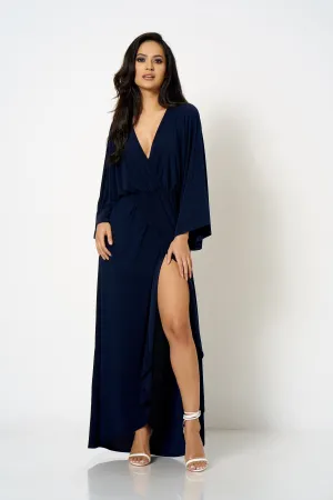 Navy Kimono Wrap Maxi Dress