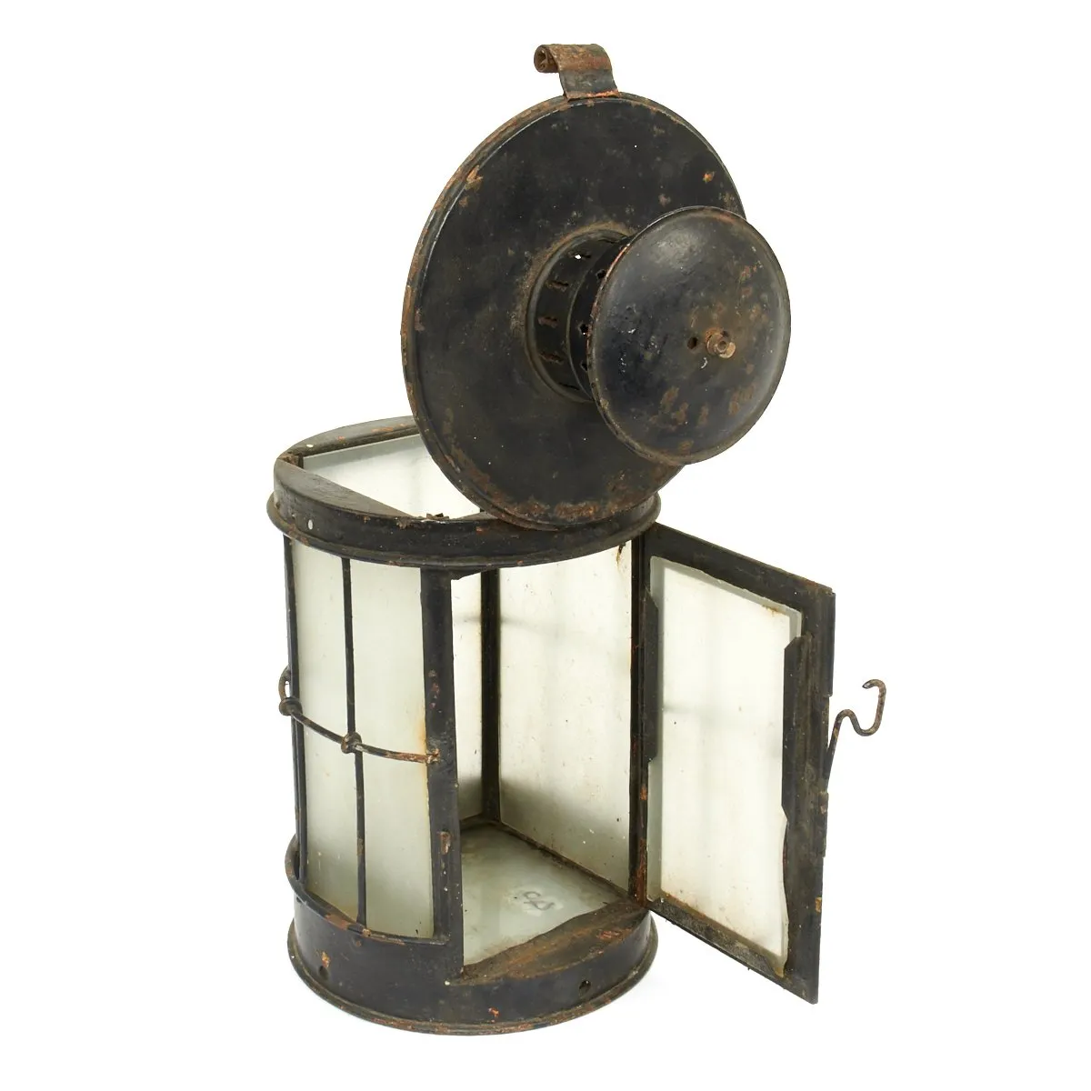 Original British WWI Glazed Glass Bottom Trench Lantern by Christopher Collins - Dated 1916