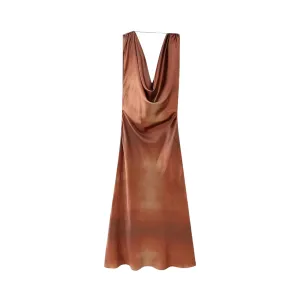 Pre Order:  Draped Neckline Backless Midi Dress