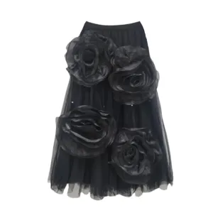 Pre Order: Mesh Handmade 3D Flower High Elastic Waist Skirt