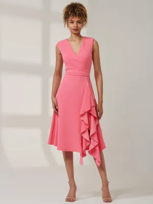 Qiana Ruffle Detail Midi Dress, Pink