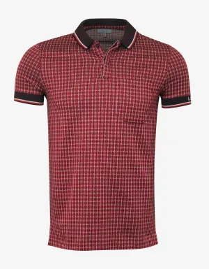 Red & White Checked Jacquard Polo T-Shirt