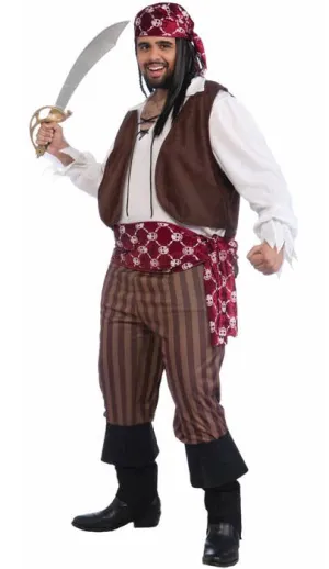 Shipwrecked Mens Plus Size Pirate Fancy Dress Costume