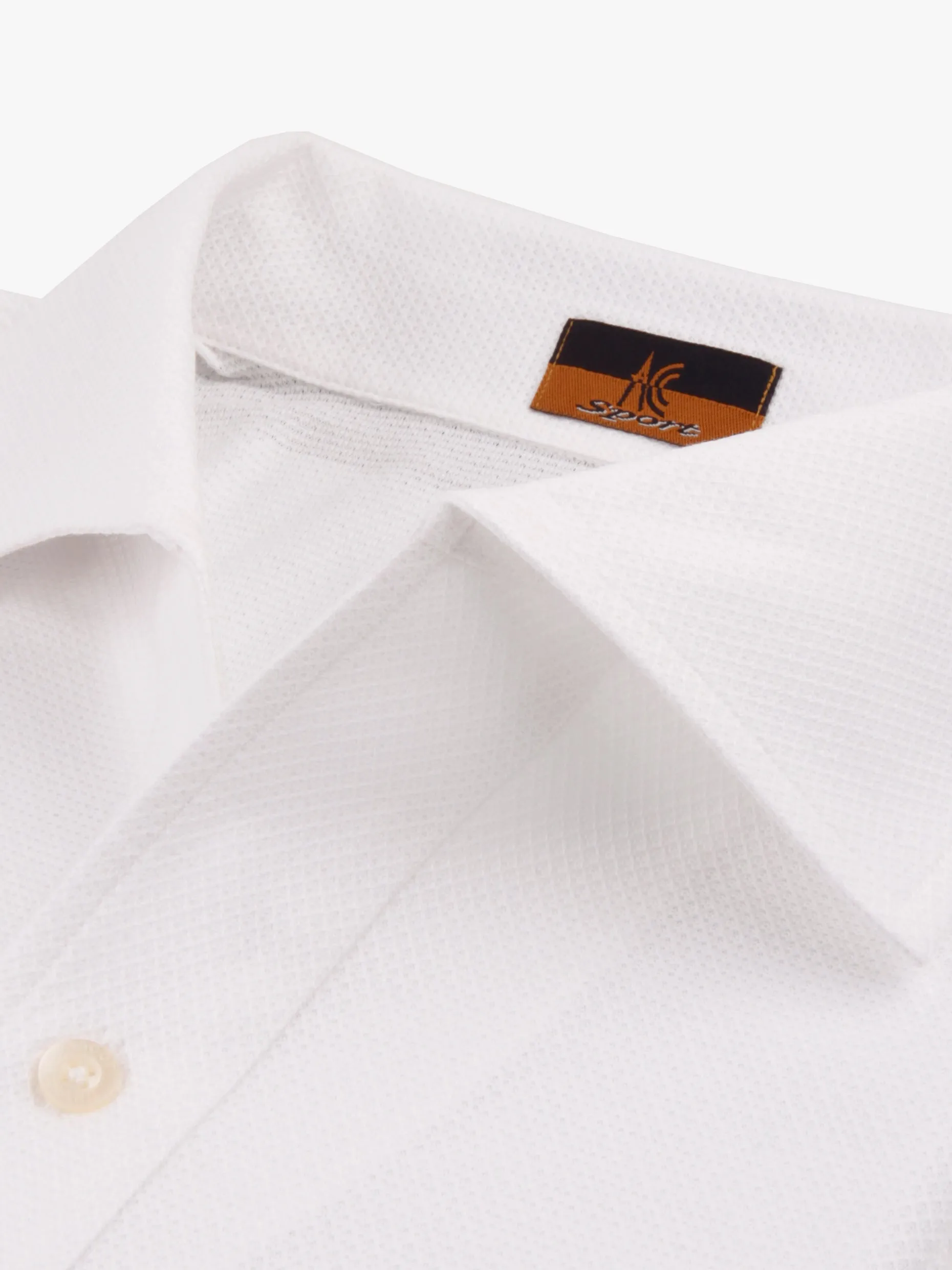 Short Sleeve One Piece Collar White Polo - Davis Fit (Slim)