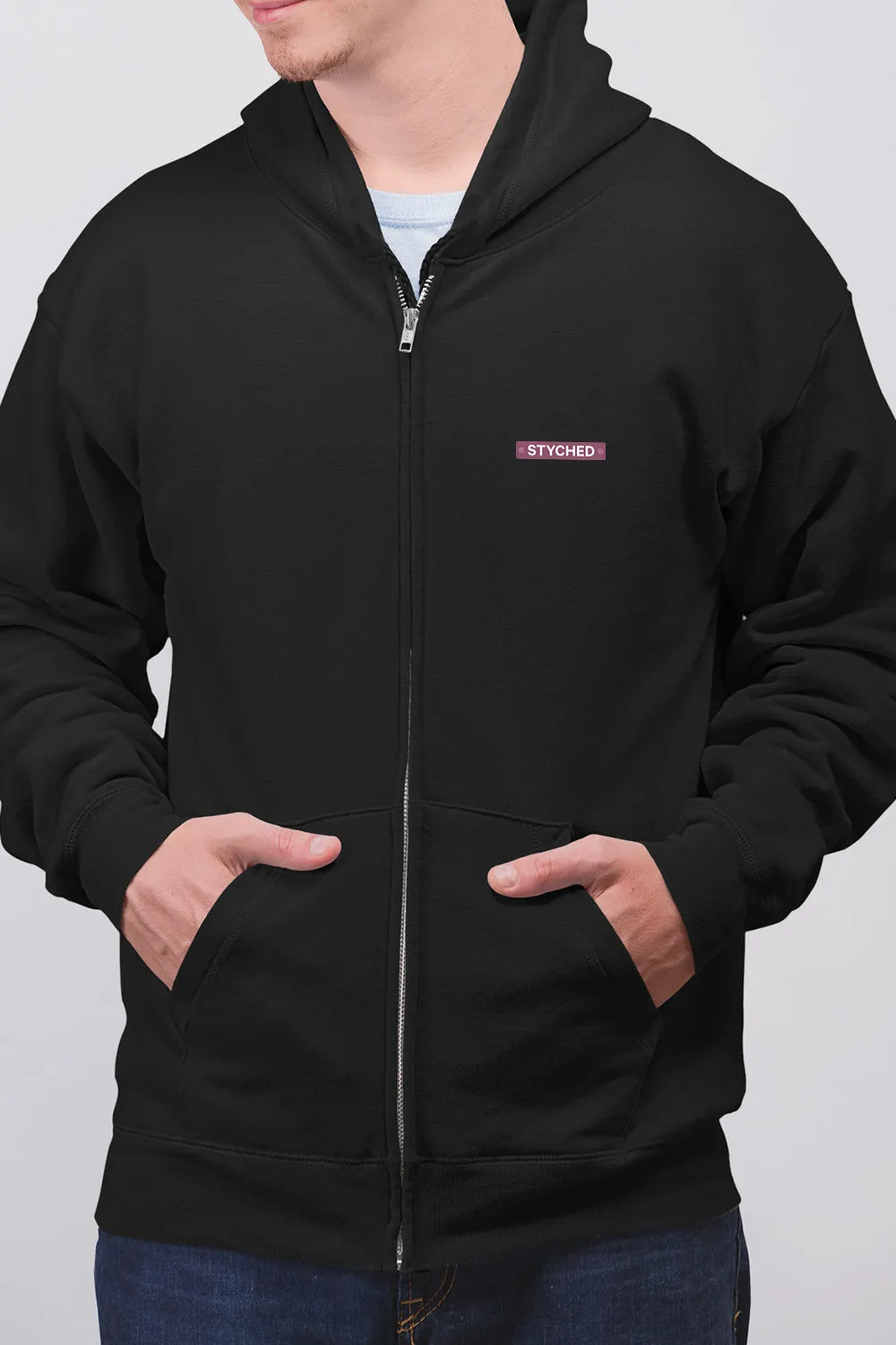 Styched Plain - Full Zip Premium Hoodies Black No Threads